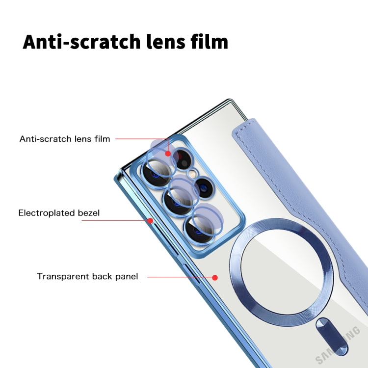 For Samsung Galaxy S22 Ultra 5G Shield MagSafe RFID Anti-theft Leather Phone Case(Blue) - Galaxy S22 Ultra 5G Cases by buy2fix | Online Shopping UK | buy2fix