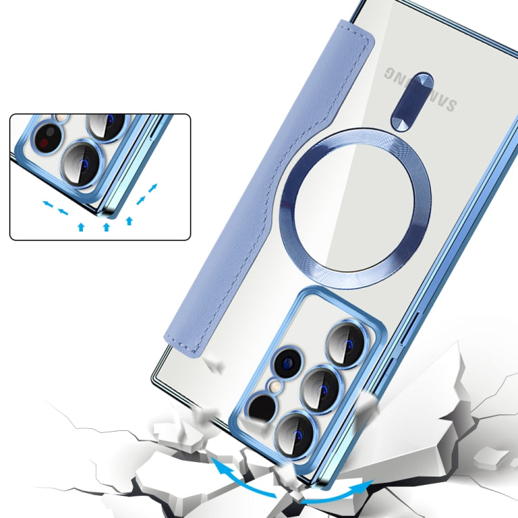 For Samsung Galaxy S22 Ultra 5G Shield MagSafe RFID Anti-theft Leather Phone Case(Blue) - Galaxy S22 Ultra 5G Cases by buy2fix | Online Shopping UK | buy2fix