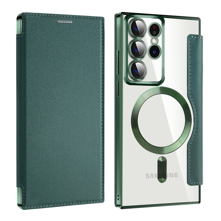 For Samsung Galaxy S22 Ultra 5G Shield MagSafe RFID Anti-theft Leather Phone Case(Green) - Galaxy S22 Ultra 5G Cases by buy2fix | Online Shopping UK | buy2fix