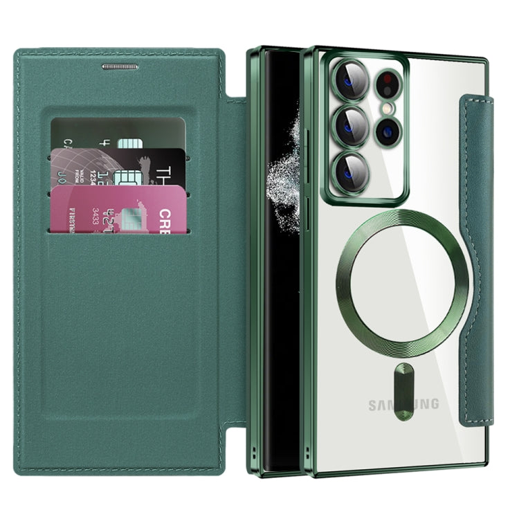 For Samsung Galaxy S22 Ultra 5G Shield MagSafe RFID Anti-theft Leather Phone Case(Green) - Galaxy S22 Ultra 5G Cases by buy2fix | Online Shopping UK | buy2fix