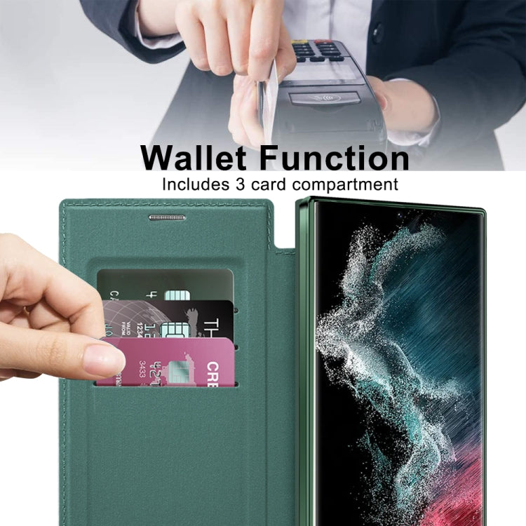 For Samsung Galaxy S22 Ultra 5G Shield MagSafe RFID Anti-theft Leather Phone Case(Green) - Galaxy S22 Ultra 5G Cases by buy2fix | Online Shopping UK | buy2fix