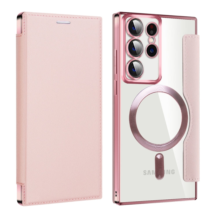 For Samsung Galaxy S22 Ultra 5G Shield MagSafe RFID Anti-theft Leather Phone Case(Pink) - Galaxy S22 Ultra 5G Cases by buy2fix | Online Shopping UK | buy2fix