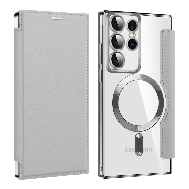 For Samsung Galaxy S22 Ultra 5G Shield MagSafe RFID Anti-theft Leather Phone Case(Grey) - Galaxy S22 Ultra 5G Cases by buy2fix | Online Shopping UK | buy2fix