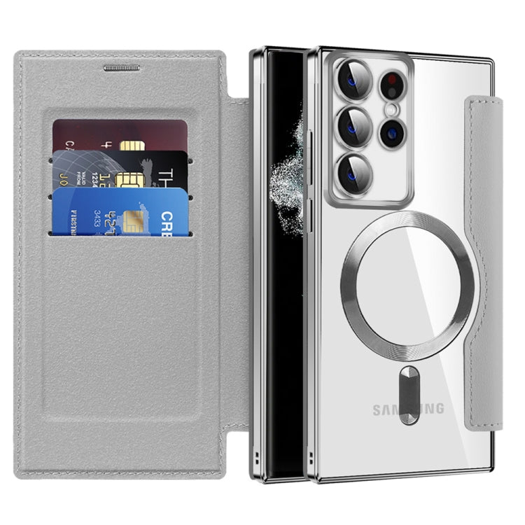 For Samsung Galaxy S22 Ultra 5G Shield MagSafe RFID Anti-theft Leather Phone Case(Grey) - Galaxy S22 Ultra 5G Cases by buy2fix | Online Shopping UK | buy2fix