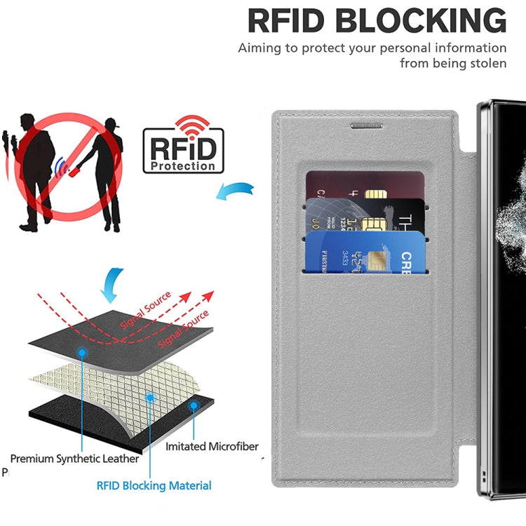 For Samsung Galaxy S22 Ultra 5G Shield MagSafe RFID Anti-theft Leather Phone Case(Grey) - Galaxy S22 Ultra 5G Cases by buy2fix | Online Shopping UK | buy2fix
