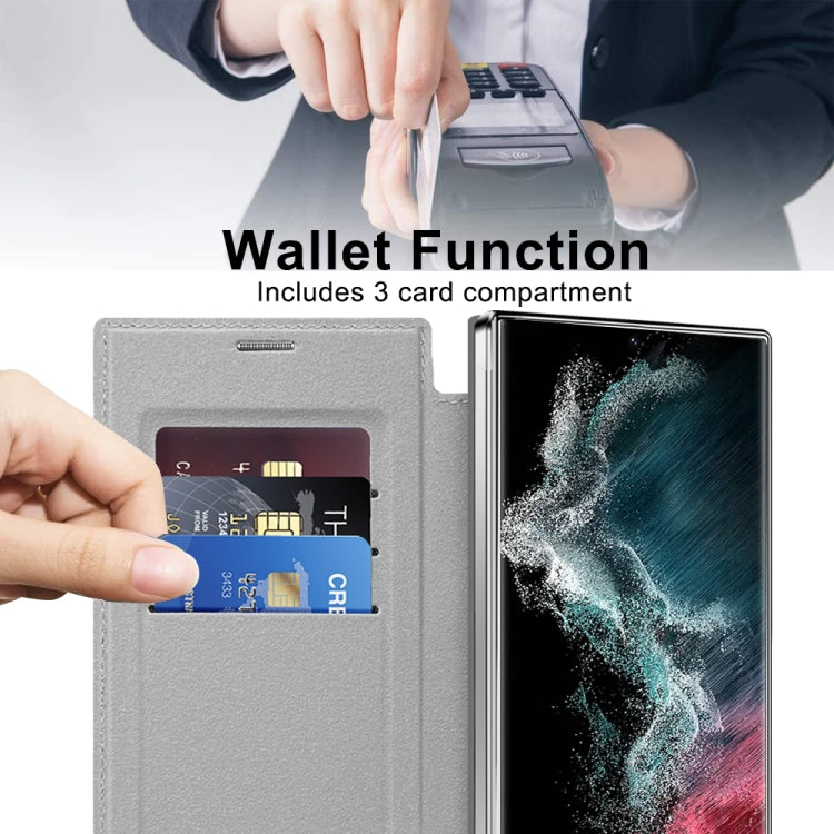 For Samsung Galaxy S22 Ultra 5G Shield MagSafe RFID Anti-theft Leather Phone Case(Grey) - Galaxy S22 Ultra 5G Cases by buy2fix | Online Shopping UK | buy2fix
