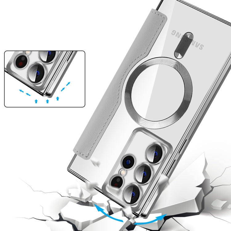 For Samsung Galaxy S22 Ultra 5G Shield MagSafe RFID Anti-theft Leather Phone Case(Grey) - Galaxy S22 Ultra 5G Cases by buy2fix | Online Shopping UK | buy2fix