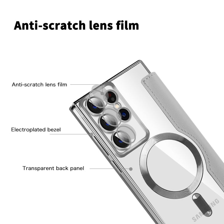 For Samsung Galaxy S22 Ultra 5G Shield MagSafe RFID Anti-theft Leather Phone Case(Grey) - Galaxy S22 Ultra 5G Cases by buy2fix | Online Shopping UK | buy2fix
