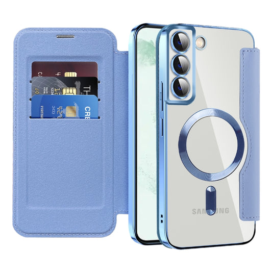 For Samsung Galaxy S22+ 5G Shield MagSafe RFID Anti-theft Leather Phone Case(Blue) by buy2fix