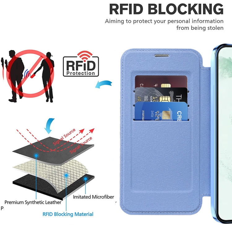 For Samsung Galaxy S22+ 5G Shield MagSafe RFID Anti-theft Leather Phone Case(Blue) - Galaxy S22+ 5G Cases by buy2fix | Online Shopping UK | buy2fix