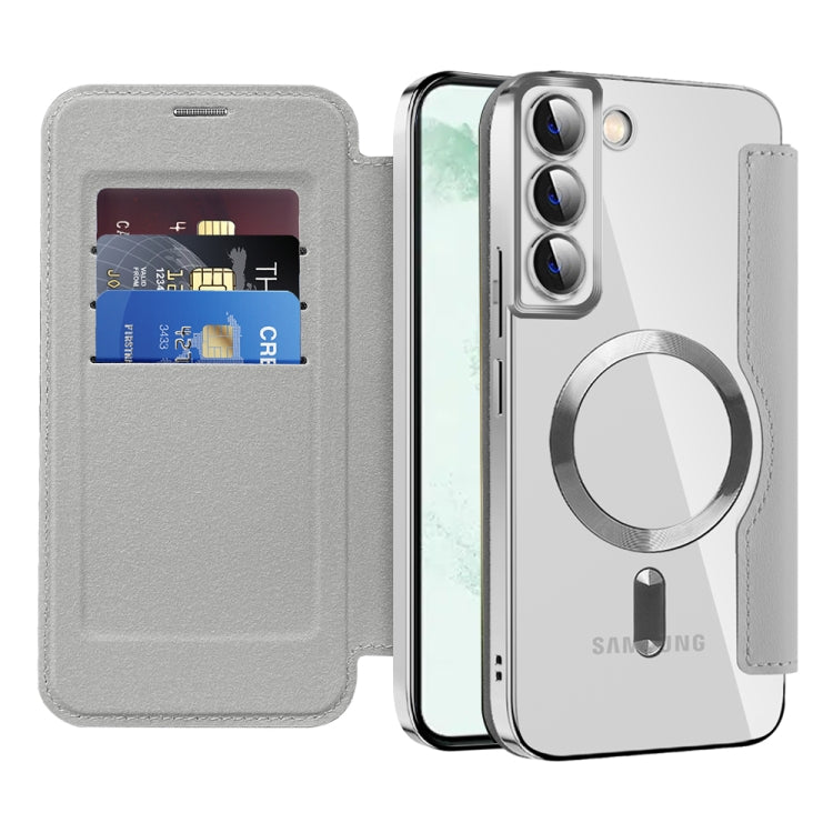 For Samsung Galaxy S22+ 5G Shield MagSafe RFID Anti-theft Leather Phone Case(Grey) - Galaxy S22+ 5G Cases by buy2fix | Online Shopping UK | buy2fix