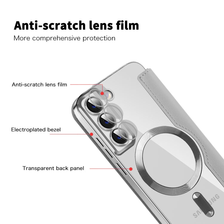 For Samsung Galaxy S22+ 5G Shield MagSafe RFID Anti-theft Leather Phone Case(Grey) - Galaxy S22+ 5G Cases by buy2fix | Online Shopping UK | buy2fix