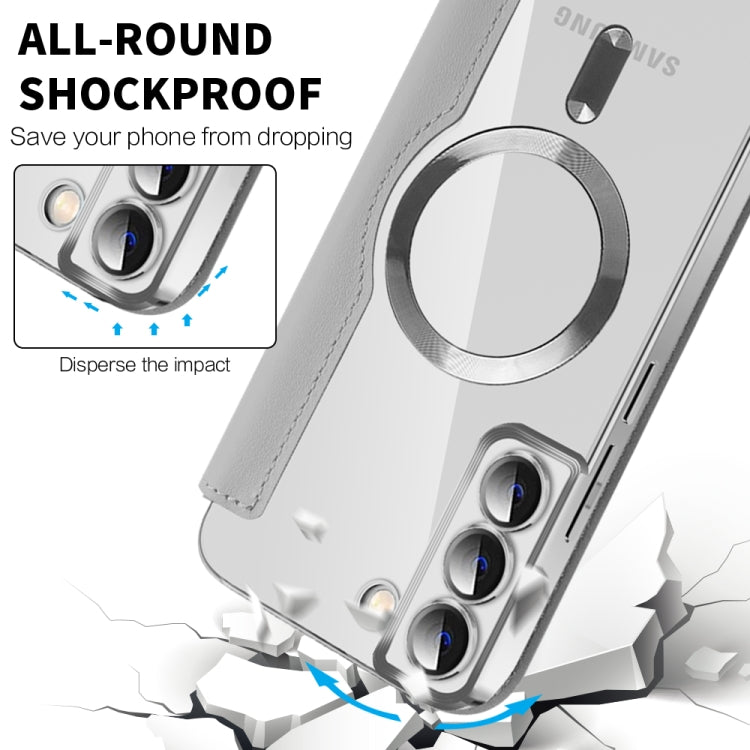 For Samsung Galaxy S22+ 5G Shield MagSafe RFID Anti-theft Leather Phone Case(Grey) - Galaxy S22+ 5G Cases by buy2fix | Online Shopping UK | buy2fix