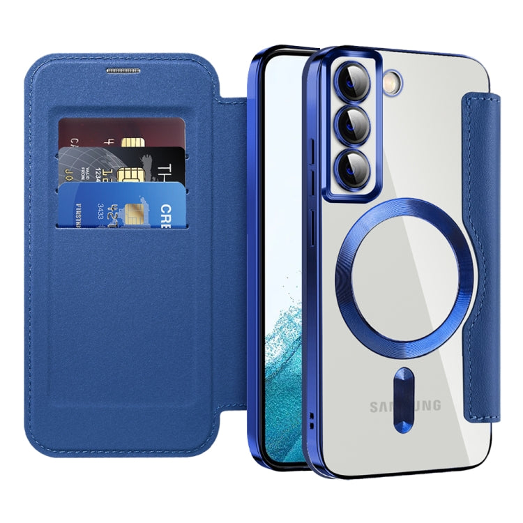 For Samsung Galaxy S22 5G Shield MagSafe RFID Anti-theft Leather Phone Case(Dark Blue) - Galaxy S22 5G Cases by buy2fix | Online Shopping UK | buy2fix