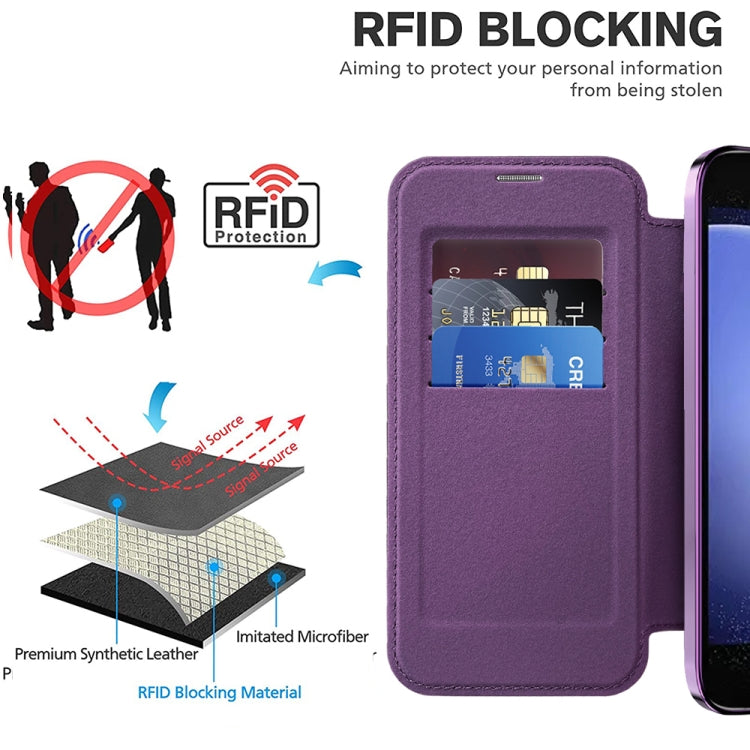 For Samsung Galaxy S23 FE 5G Shield MagSafe RFID Anti-theft Leather Phone Case(Purple) - Galaxy S23 FE 5G Cases by buy2fix | Online Shopping UK | buy2fix