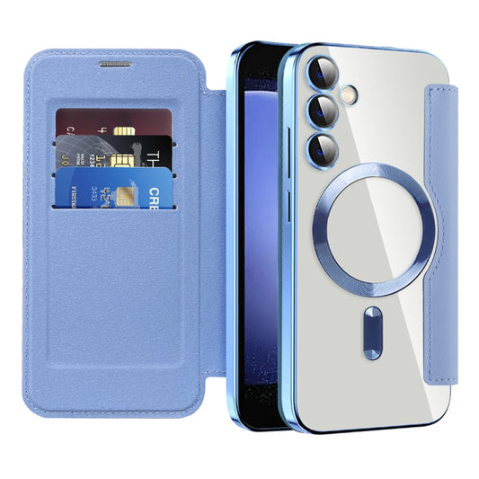 For Samsung Galaxy S23 FE 5G Shield MagSafe RFID Anti-theft Leather Phone Case(Blue) by buy2fix