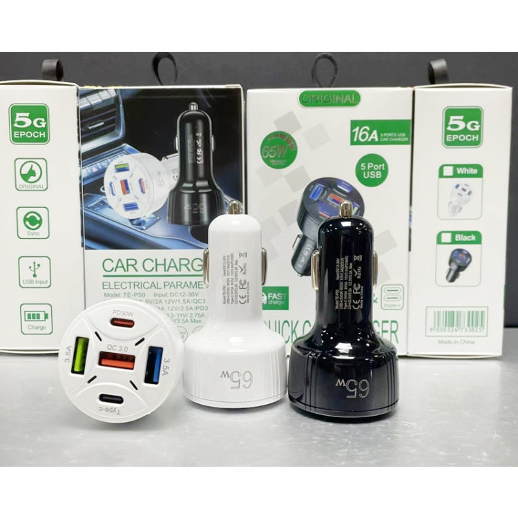 TE-P50 65W PD30W Type-C x 2 + USB x 3 Multi Port Car Charger(White) - Car Charger by buy2fix | Online Shopping UK | buy2fix