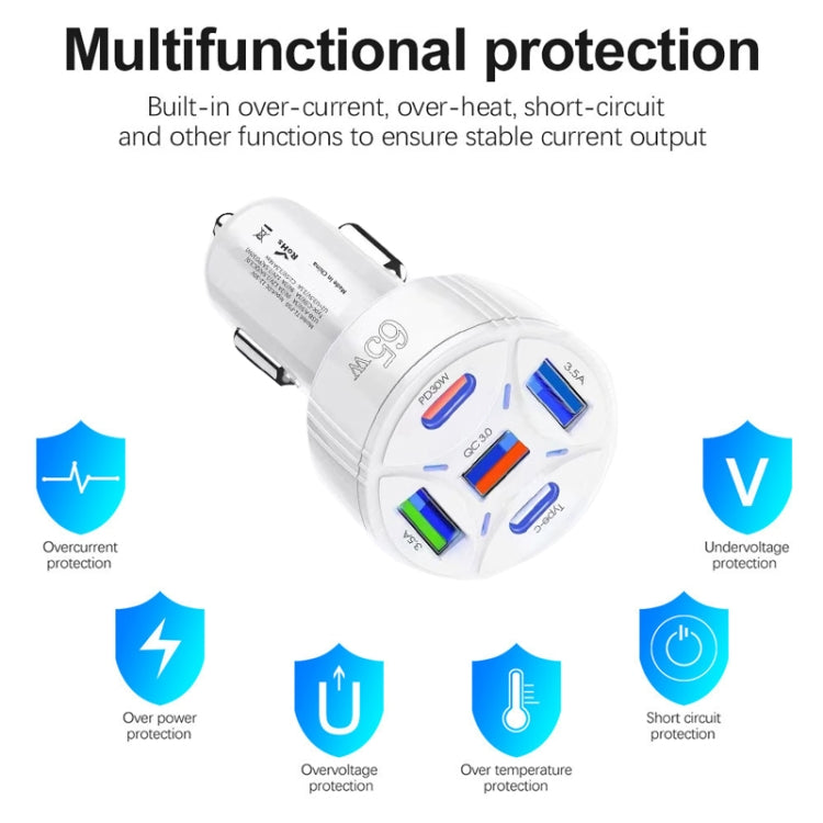 TE-P50 65W PD30W Type-C x 2 + USB x 3 Multi Port Car Charger with 1m Type-C to 8 Pin Data Cable(Black) - Car Charger by buy2fix | Online Shopping UK | buy2fix