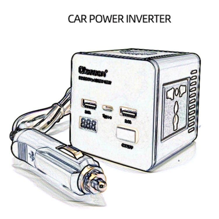 With LED Digital Display Car Power Inverter 150W Power Socket 2Type-C+2USB Car Charger - Car Charger by buy2fix | Online Shopping UK | buy2fix