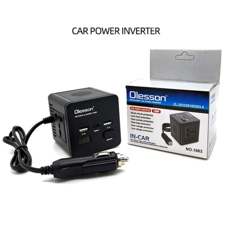With LED Digital Display Car Power Inverter 150W Power Socket 2Type-C+2USB Car Charger - Car Charger by buy2fix | Online Shopping UK | buy2fix