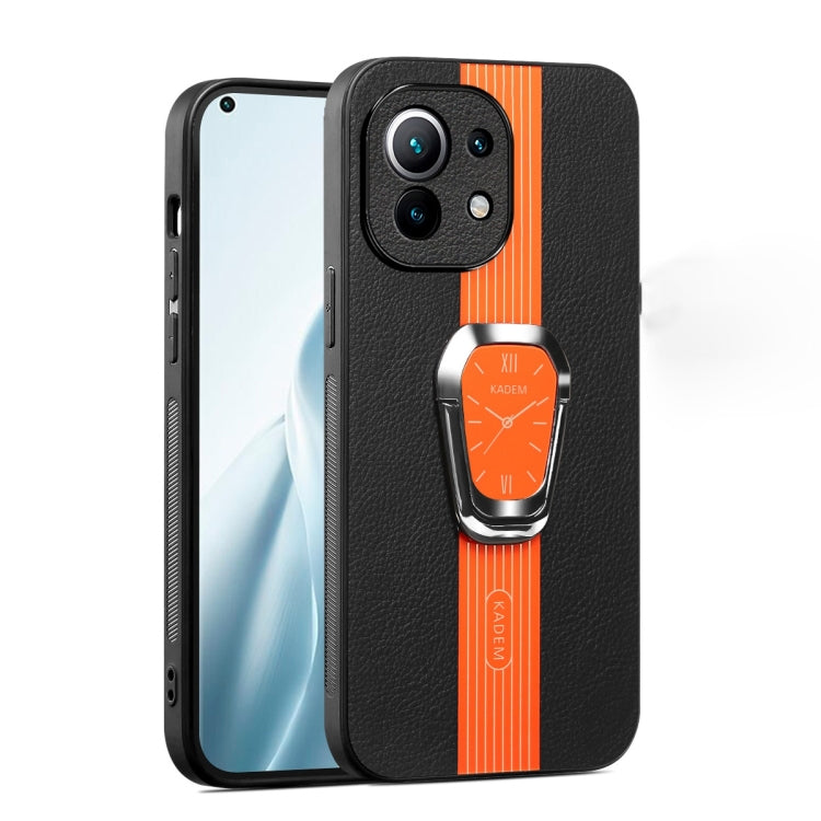 For Xiaomi Mi 11 Lite Magnetic Litchi Leather Back Phone Case with Holder(Orange) - Xiaomi Cases by buy2fix | Online Shopping UK | buy2fix