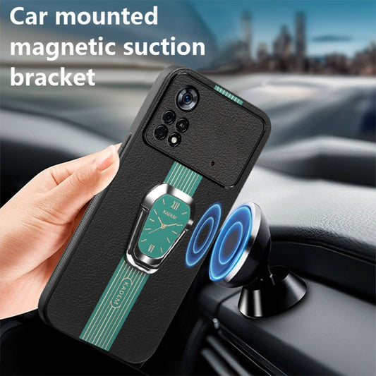 For Xiaomi Poco X4 Pro 5G Magnetic Litchi Leather Back Phone Case with Holder(Green) by buy2fix