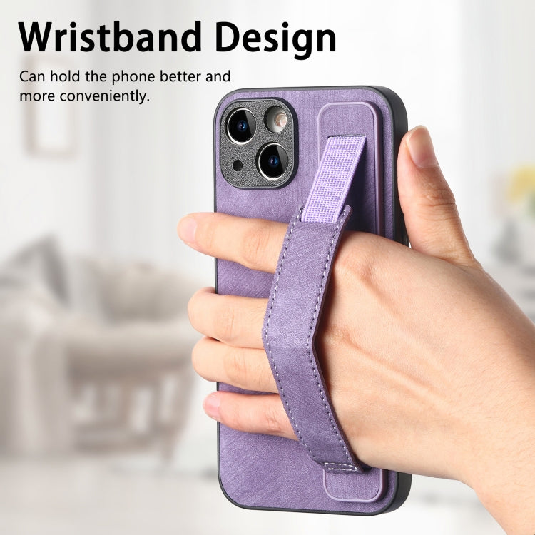 For iPhone 14 Plus Retro Wristband Holder Leather Back Phone Case(Purple) - iPhone 14 Plus Cases by buy2fix | Online Shopping UK | buy2fix