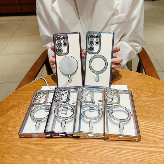 For Samsung Galaxy S22 5G Diamond Gradient Plated MagSafe TPU Phone Case(Pink) by buy2fix