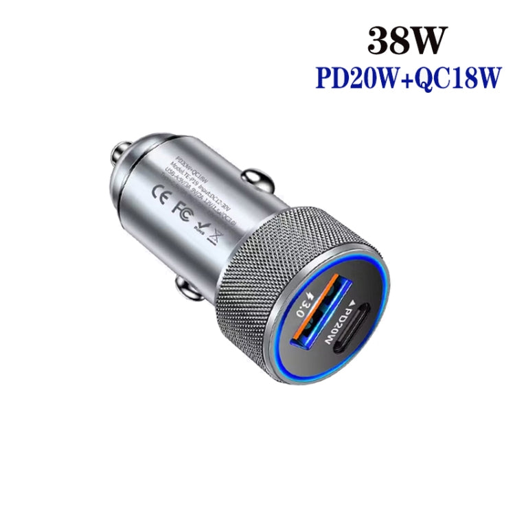 P19 Metal PD20W USB-C + QC18W USB Dual Port Car Charger(Silver Gray) - Car Charger by buy2fix | Online Shopping UK | buy2fix
