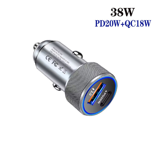 P19 Metal PD20W USB-C + QC18W USB Dual Port Car Charger(Silver Gray) by buy2fix