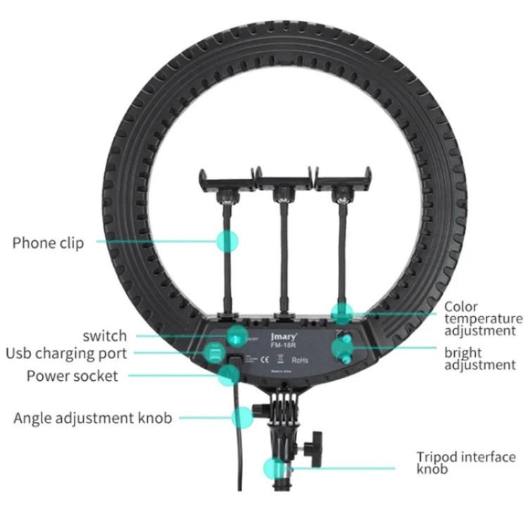 JMARY FM-18R LED Beauty Ring Light 18-inch Photography Live Streaming Fill Light(US Plug) - by Jmary | Online Shopping UK | buy2fix