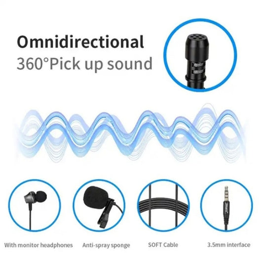 JMARY MC-R5 Lavalier 3.5mm Port Wired Microphone With Sound Monitoring Earphone, Length: 3m by Jmary