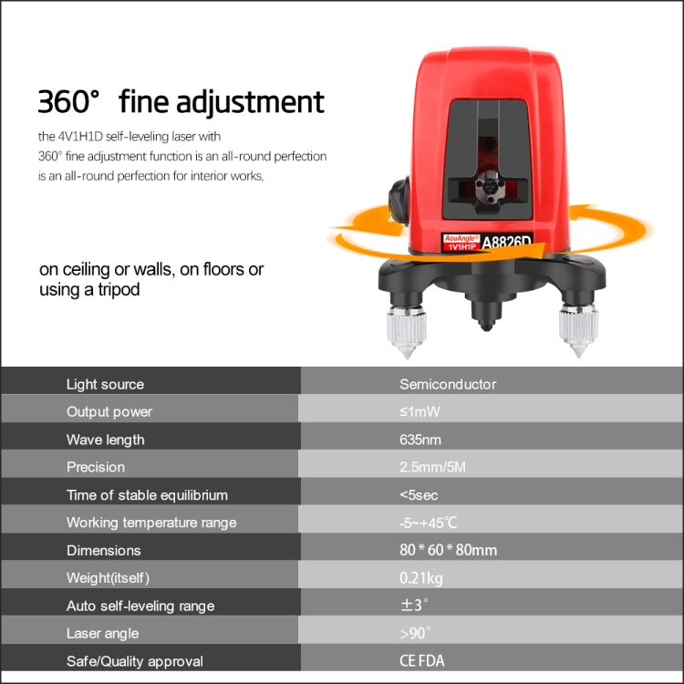 A8826D Laser Level 3D Self Leveling 2 Line Lasers Horizontal Vertical Lasers Level 360 Tripod Mini Laser Levels - Other Tester Tool by buy2fix | Online Shopping UK | buy2fix