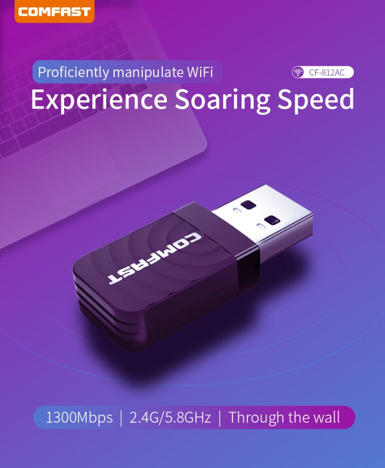 COMFAST CF-812AC 1300 Mbps Dual Band Mini USB WiFi Adapter - USB Network Adapter by COMFAST | Online Shopping UK | buy2fix