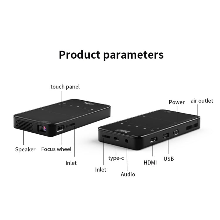 S90 DLP Android 9.0 1GB+8GB 4K Mini WiFi Smart Projector, US Plug(Black) by buy2fix