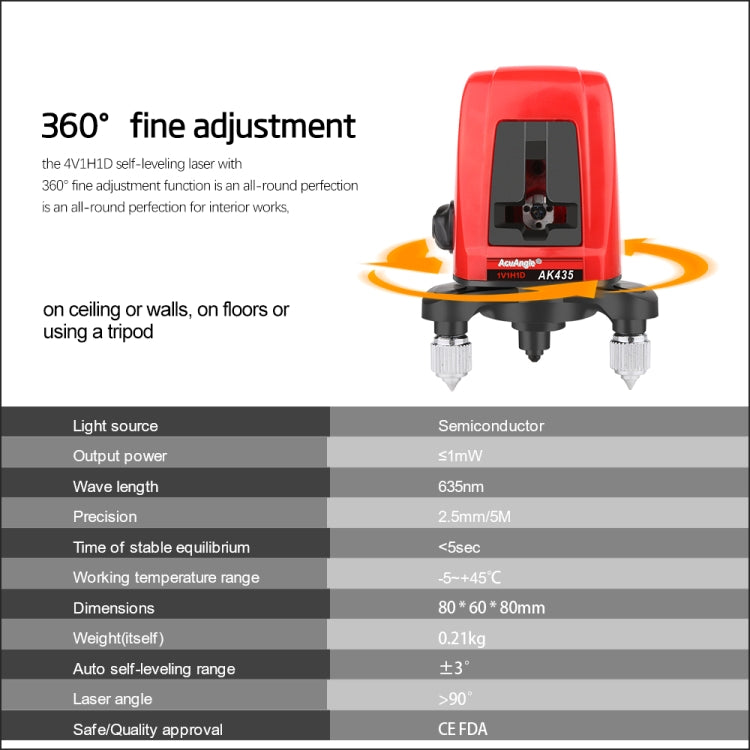 AK435 Laser Level 3D Self Leveling 2 Line Lasers Horizontal Vertical Lasers Level 360 Tripod Mini Laser Levels - Other Tester Tool by buy2fix | Online Shopping UK | buy2fix