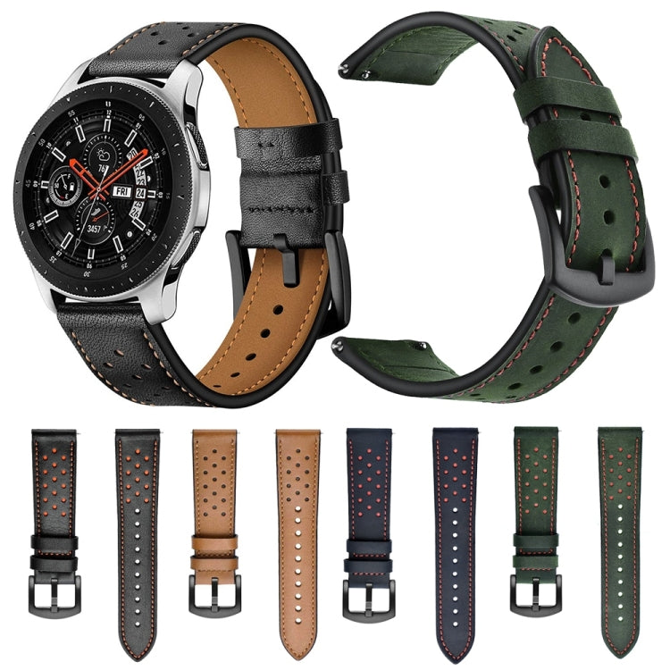 For Samsung Galaxy Watch Active 2 22mm Leather Eyelet Sport Watch Band(Brown) - Watch Bands by buy2fix | Online Shopping UK | buy2fix