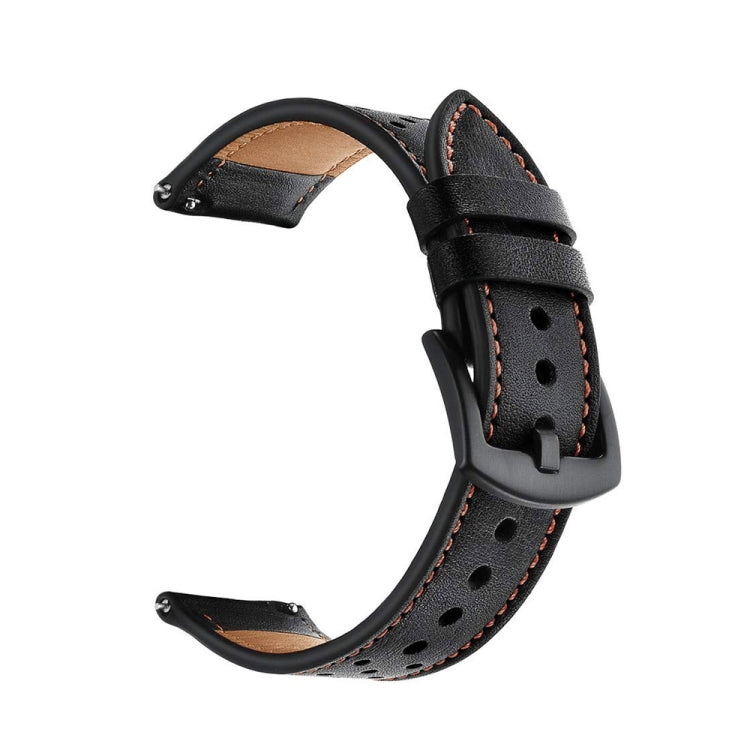 For Samsung Galaxy Watch Active 20mm Leather Eyelet Sport Watch Band(Black) - Watch Bands by buy2fix | Online Shopping UK | buy2fix