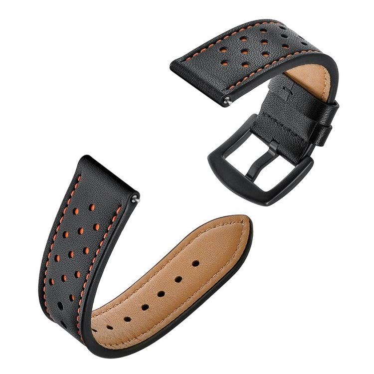 For Samsung Galaxy Watch Active 20mm Leather Eyelet Sport Watch Band(Black) - Watch Bands by buy2fix | Online Shopping UK | buy2fix