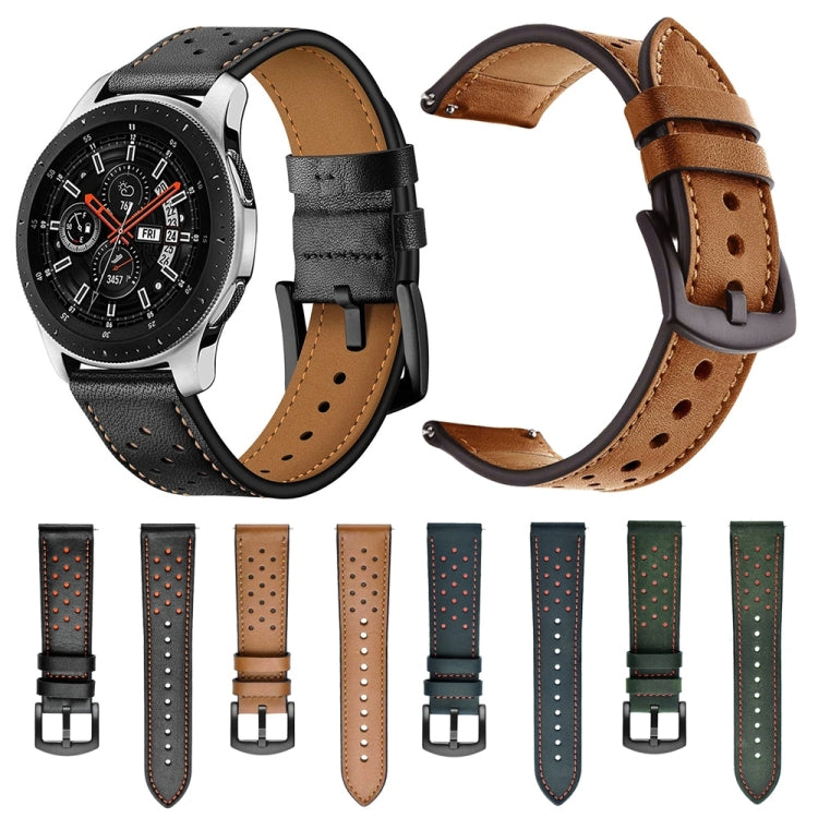 For Samsung Galaxy Watch Active 20mm Leather Eyelet Sport Watch Band(Brown) - Watch Bands by buy2fix | Online Shopping UK | buy2fix