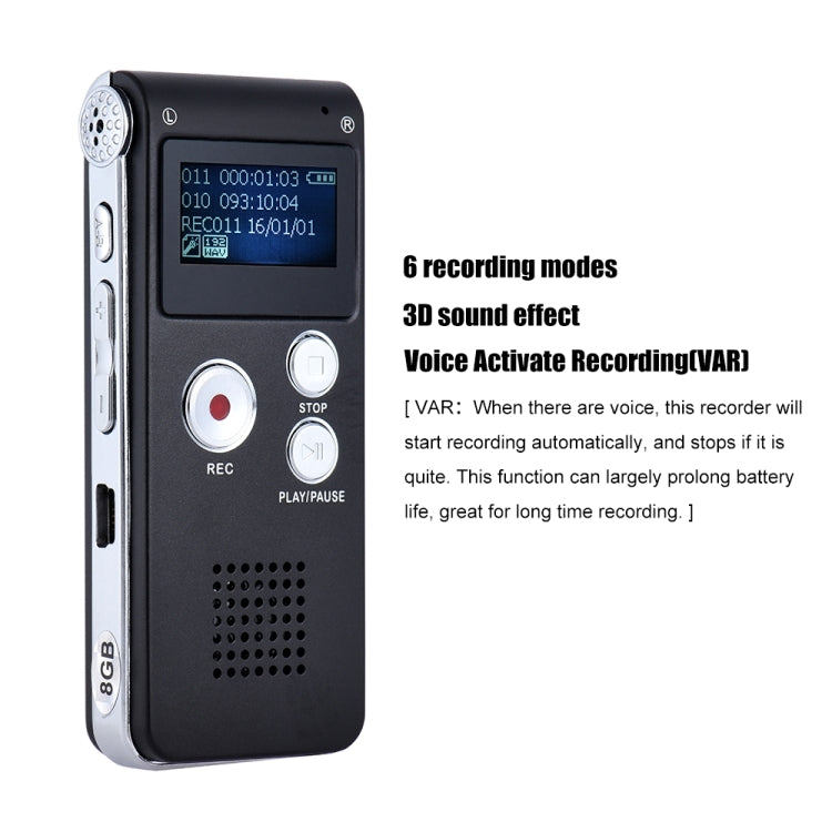 SK-012 8GB Voice Recorder USB Professional Dictaphone  Digital Audio With WAV MP3 Player VAR   Function Record(Black) - Other Style by buy2fix | Online Shopping UK | buy2fix
