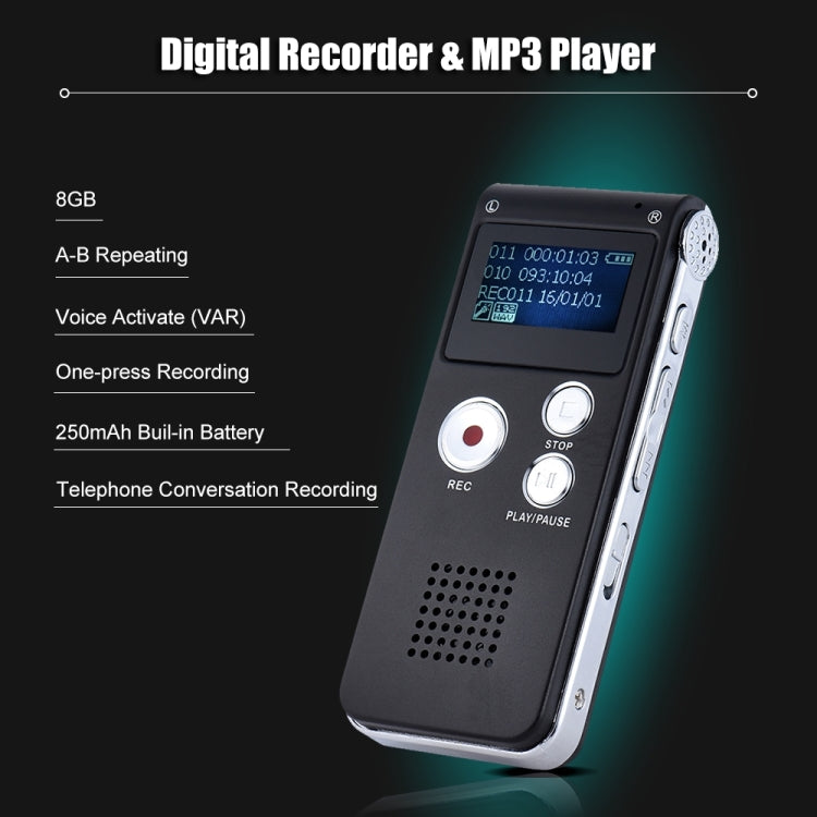 SK-012 8GB Voice Recorder USB Professional Dictaphone Digital Audio With WAV MP3 Player VAR Function Record(Grey) by buy2fix