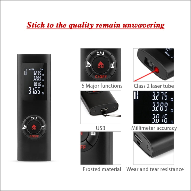 JQ-40 Mini Laser Distance Meter 40m Rechargeable Digital Handheld Laser Rangefinder Portable Laser Range Finder Build Measure - Laser Rangefinder by buy2fix | Online Shopping UK | buy2fix