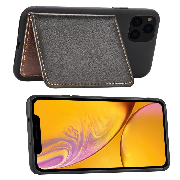 For iPhone 11 Pro Max Litchi Pattern Card Bag Wallet Bracket + TPU Phone Case with Card Slot Wallet Bracket Function(Black) - iPhone 11 Pro Max Cases by buy2fix | Online Shopping UK | buy2fix