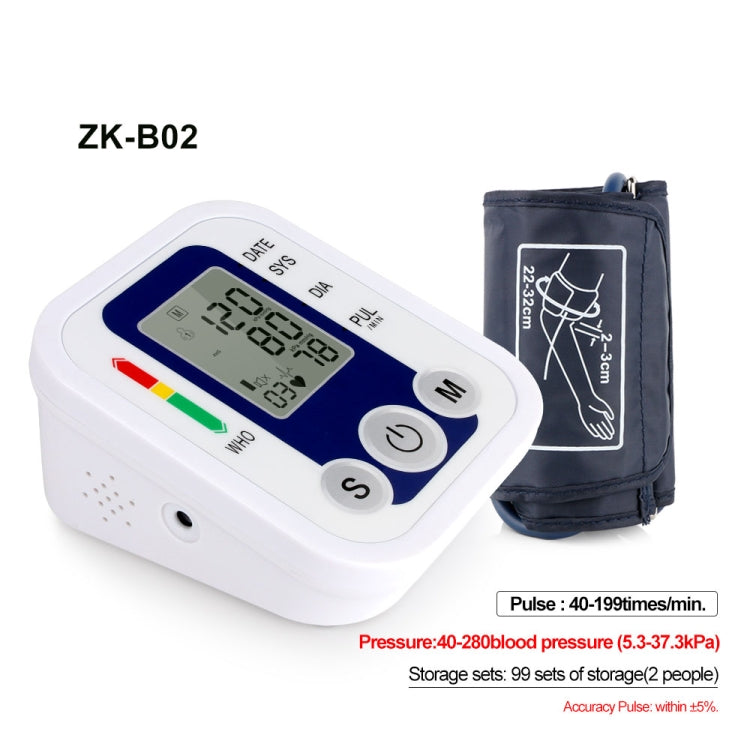ZK-B02 Automatic Digital Upper Arm Blood Pressure Monitor Sphygmomanometer Pressure Gauge Heart Beat Rate Meter Tonometer Pulsometer - Sphygmomanometer by buy2fix | Online Shopping UK | buy2fix