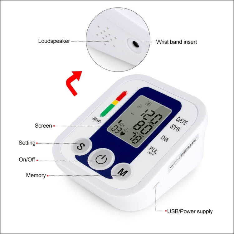 ZK-B02 Automatic Digital Upper Arm Blood Pressure Monitor Sphygmomanometer Pressure Gauge Heart Beat Rate Meter Tonometer Pulsometer - Sphygmomanometer by buy2fix | Online Shopping UK | buy2fix