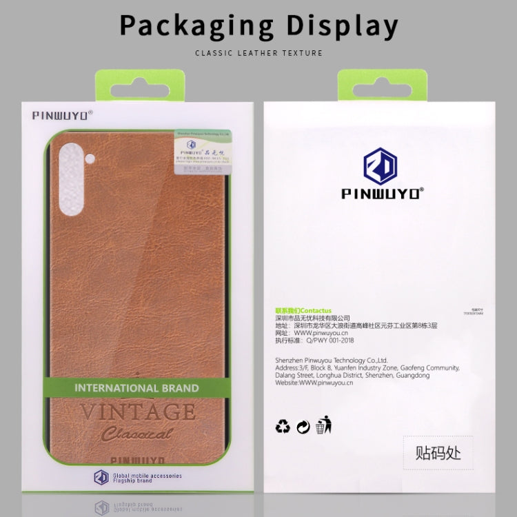 For Galaxy Note10 PINWUYO Pin Rui Series Classical Leather, PC + TPU + PU Leather Waterproof And Anti-fall All-inclusive Protective Shell(Brown) - Galaxy Phone Cases by PINWUYO | Online Shopping UK | buy2fix