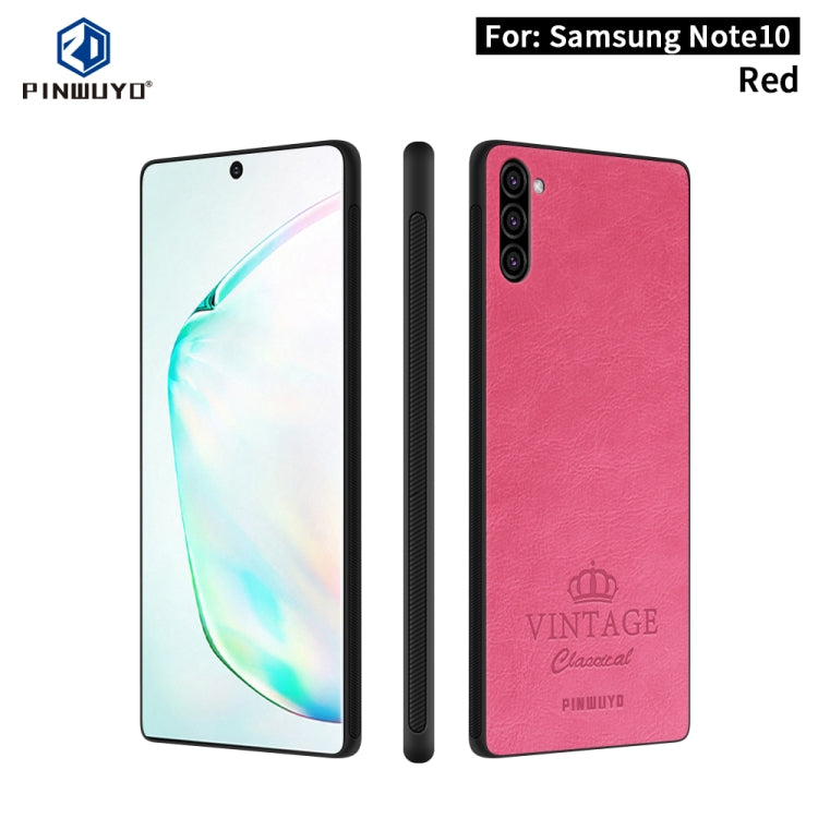 For Galaxy Note10 PINWUYO Pin Rui Series Classical Leather, PC + TPU + PU Leather Waterproof And Anti-fall All-inclusive Protective Shell(Red) - Galaxy Phone Cases by PINWUYO | Online Shopping UK | buy2fix