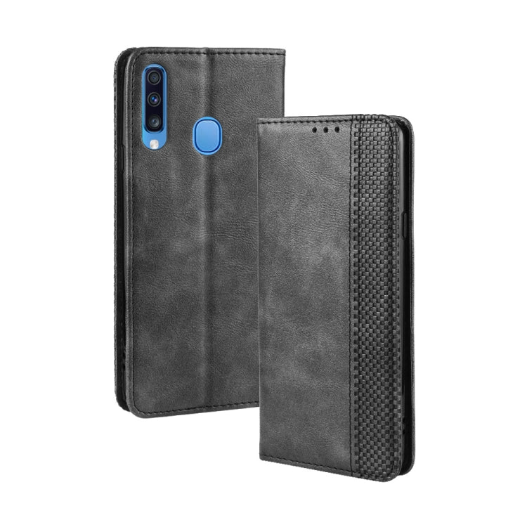 For Galaxy A20s Magnetic Buckle Retro Crazy Horse Texture Horizontal Flip Leather Case , with Holder & Card Slots & Photo Frame(Black) - Galaxy Phone Cases by buy2fix | Online Shopping UK | buy2fix