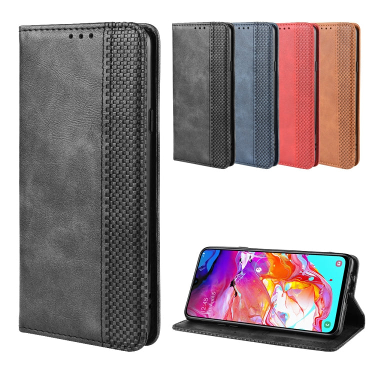 For Galaxy A20s Magnetic Buckle Retro Crazy Horse Texture Horizontal Flip Leather Case , with Holder & Card Slots & Photo Frame(Black) - Galaxy Phone Cases by buy2fix | Online Shopping UK | buy2fix